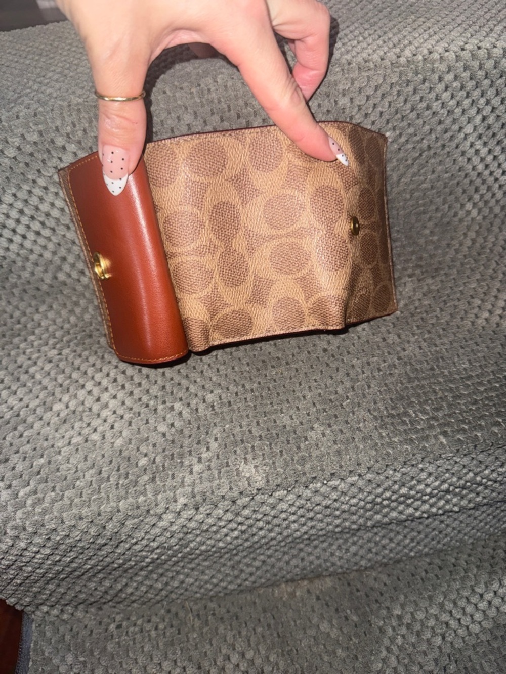 Coach Compact Orange Leather Trifold Wallet with Gold Snap - Picture 3 of 3